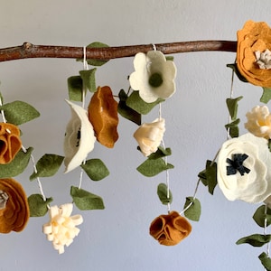 Felt Floral Flower Garland // Spring Decor // Nursery // Wedding Decor // Flower Bunting // Mustard Yellow, Cream, Green