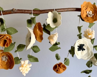 Felt Floral Flower Garland // Spring Decor // Nursery // Wedding Decor // Flower Bunting // Mustard Yellow, Cream, Green
