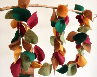 Felt Leaf Garland, Autumn Home Decor, Green, Mustard, Red