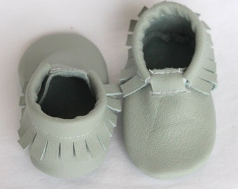 Genuine Leather Baby Moccasins, Seafoam Green Moccs