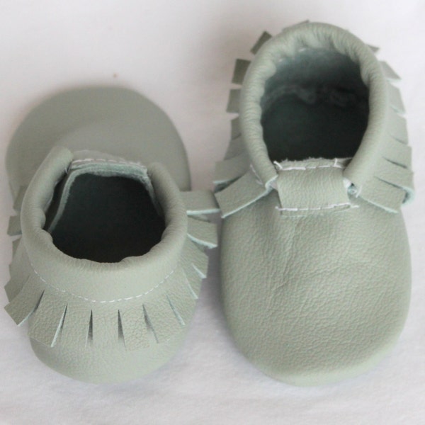 Leather Moccasins // Light Blue, Heather, Sea Foam, Gray // Genuine Leather // Real Leather // Moccs, Shoes