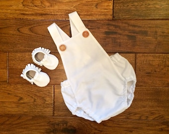 White Baby Bubble Romper, Christening Outfit