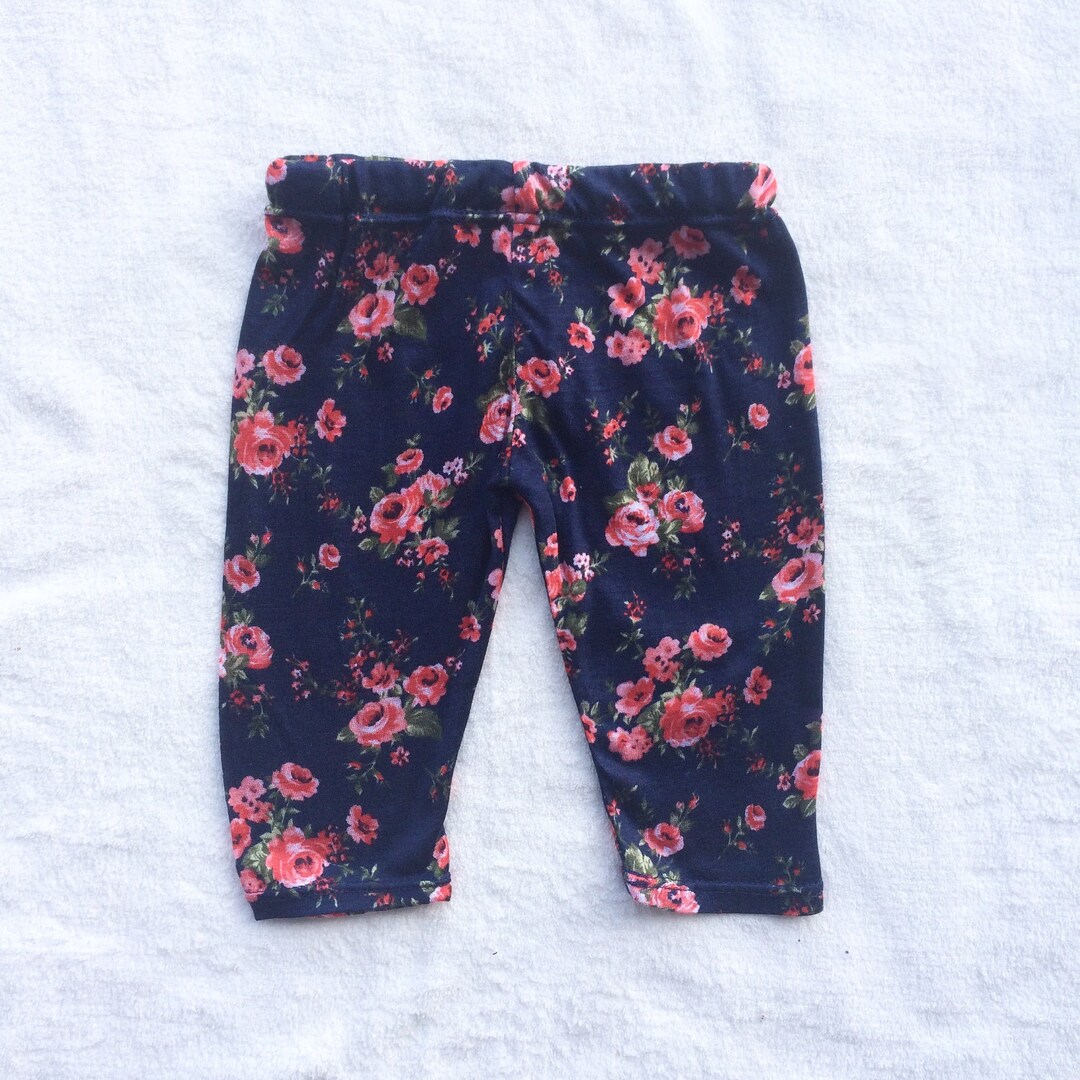 SALE Navy Pink Floral Flower Baby Girl Knit Leggings - Etsy