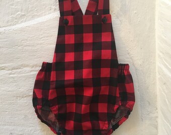 Baby Romper Bodysuit Red and Black Buffalo Plaid Bubble Playsuit