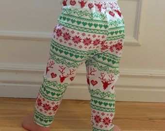 SALE Baby Leggings Red, Green, White, Winter, Deer, Unisex, Baby Girl, Baby Boy Knit Leggings Pants