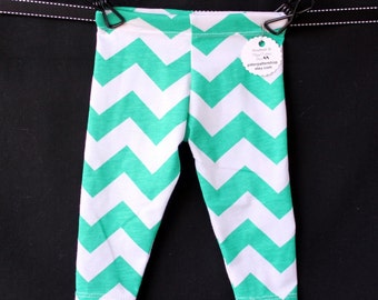 SALE Baby Leggings Kelly Green Teal and White Chevron Baby Girl, Knit Leggings Pants