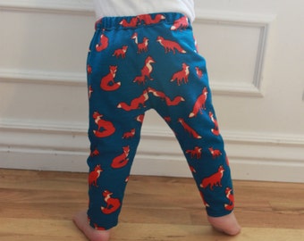 SALE Baby Leggings Fox, Animal, Blue, Orange, White, Wild Life, Baby Boy, Girl, Unisex Knit Leggings Pants