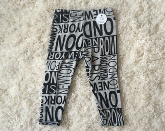 SALE Baby Leggings Black and Gray Graffiti Style City Names Baby Boy, Girl, Unisex Knit Leggings Pants