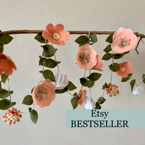 Felt Floral Flower Garland // Spring Decor // Nursery // Wedding Decor // Flower Bunting // Pink, Coral, Peach, White, Cream, Green