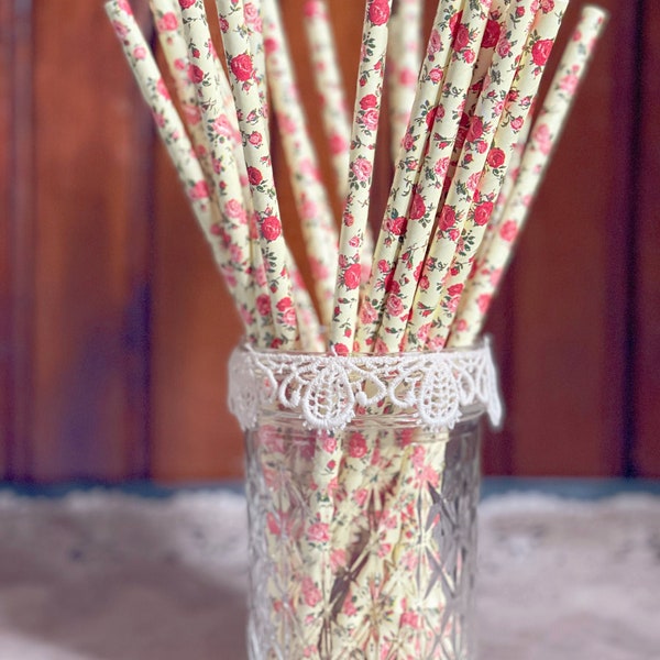 Rose Floral Paper Straws, Garden Party Wedding Theme, Alice Tea Party