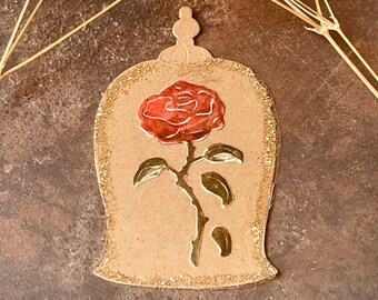 Beauty and the Beast, Belle's Rose Jar, Rose Cloche, Paper Die Cut, Journal, Card Making
