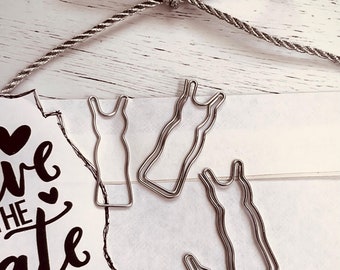 Wedding Dress Paper Clips: Silver Gown, Save The Date - Set of 4