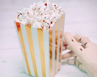 Mini Gold  Stripe Popcorn Boxes, Gold foil, Princess Party, Baby Shower, set of 4