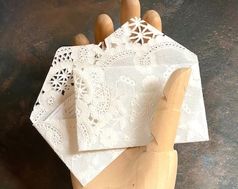 Mini Doily Envelopes, White Lace, Gift Card Size, Repurposed Doilies, set of 2