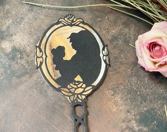 Beauty and the Beast, Mirror Die Cut, Black Silhouette, Silver Mirror, Rose Frame, Card Making, Scrapbooking
