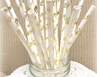 Gold Princess Straws, Gold Crown, Paper, Princess Party, Girl, Royal Themed, Wedding, Shower, Cake Pop Sticks, 25 straws