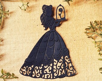 Belle, Beauty and the Beast, Die Cut, holding Rose Jar, Rose Cloche, Silhouette, Card Making