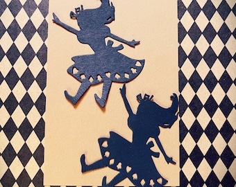 Alice Falling Down the Rabbit Hole, Die Cut, Wonderland Silhouette, Card and Junk Journal, set of 2