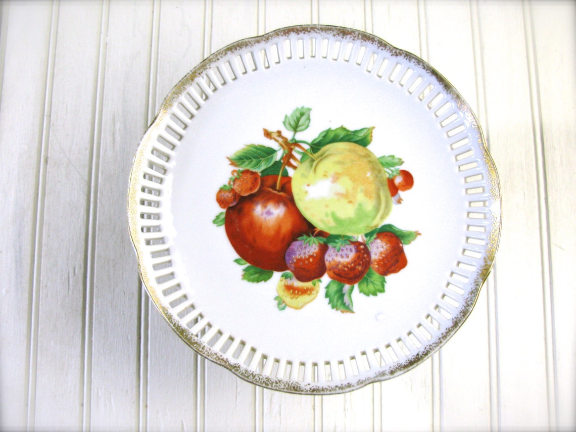 Vintage Pedestal Plate Decorated With Fruit Pierced and Etsy