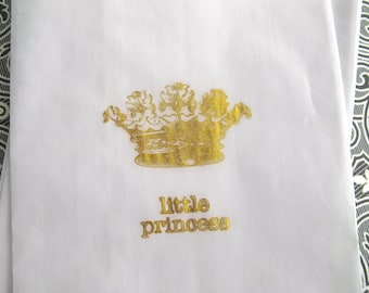 White Glassine Gift Bags, Little Princess, Gold Crown, Fairytale, Royal Baby Shower, Gift Bags,  Favor Bags set of 10