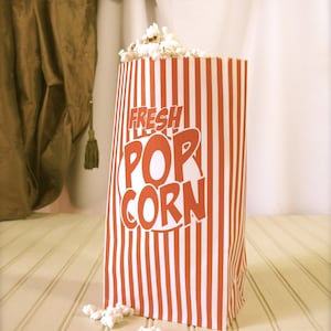 Retro Striped Popcorn Party Bags, Paper, Gusseted, Carnival, Circus Themed Kids Party set of 10 image 1