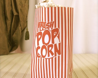 Retro Striped Popcorn Party Bags, Paper, Gusseted, Carnival, Circus Themed Kids Party - set of 10
