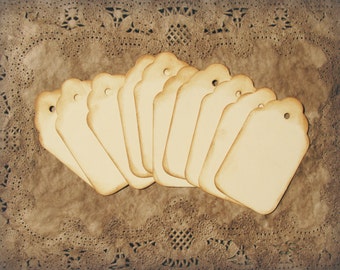 Hand Aged Gift Tags, Scalloped Top, Vintage Style, Distressed,Junk Journal, Wedding, 10 Tags