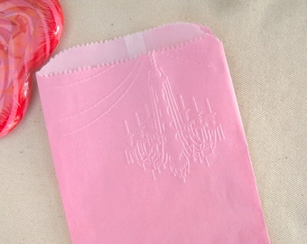 Pink Chandelier Embossed Kraft Paper Bags, Glassine Lined, Princess Favors, Wedding, Candy or Treats, Merchandise Bags 10 bags