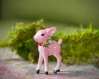 Baby Pink Riendeer Ornament, Vintage Style, Shelf or Mantel Decor
