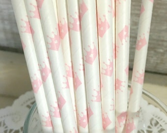 Princess Crown Paper Straws, Vintage Style, Pink, Princess Party, Cinderella Straws, Baby Shower, Cake Pop Sticks, 25 straws