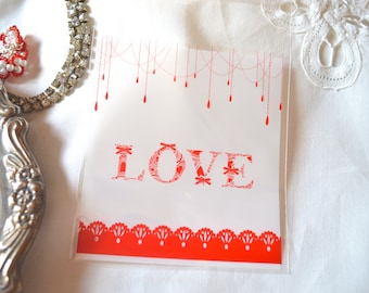 Love Cello Bag, Cookie Bags, Treat Favor, Wedding, Romantic, Free Shipping, 6 bags