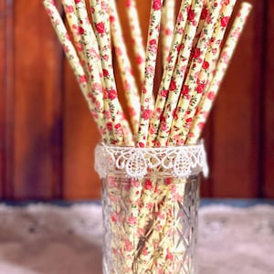 Rose Floral Paper Straws, Garden Party Wedding Theme, Alice Tea Party