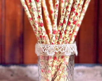 Rose Floral Paper Straws, Garden Party Wedding Theme, Alice Tea Party