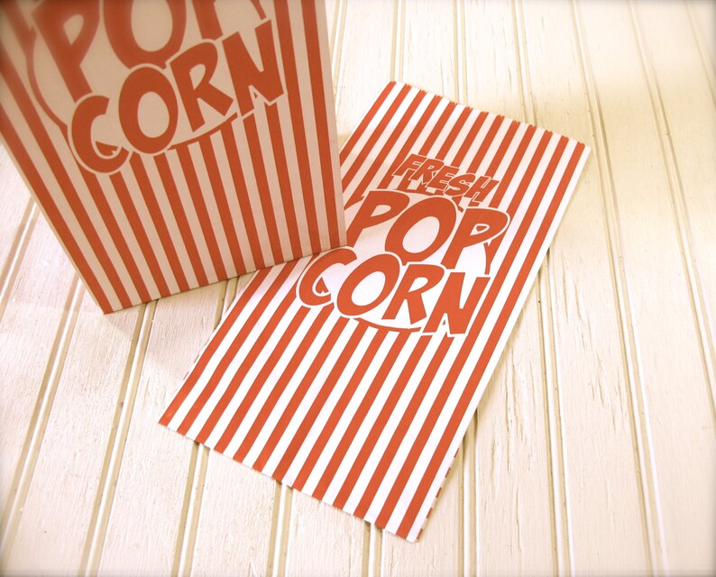 Retro Striped Popcorn Party Bags, Paper, Gusseted, Carnival, Circus Themed Kids Party set of 10 image 4