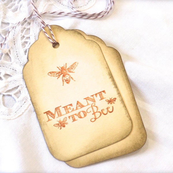 Meant To Bee, Sepia Gift Tags, Honey Bee, Wedding Favor Tags, Vintage Look, Aged, FREE SHIPPING, 6 Tags