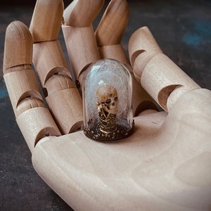 Mini Skull Glass Cloche, Skull and Spiderweb Glass Dome, 1:24 Scale, Ultra Tiny, Bell Jar