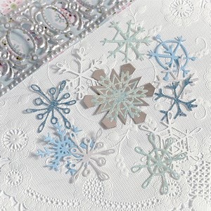 Winter Snowflakes Paper Die Cuts, Tim Holtz Snowflakes, Junk Journal Supplies, Scrapbooking, set of 10