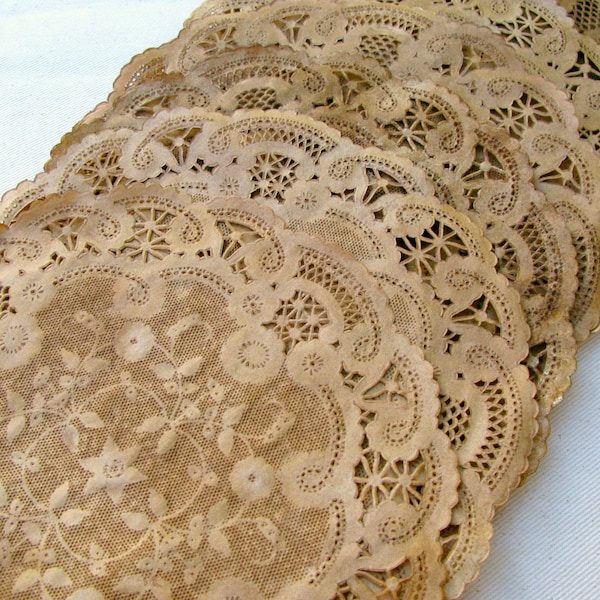12" Paper Doilies, Aged Walnut Stained, Vintage Style, Wedding Placemats, Party Place Setting, Rustic, French, Farm Style Decor- set of 10