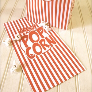 Retro Striped Popcorn Party Bags, Paper, Gusseted, Carnival, Circus Themed Kids Party set of 10 image 3