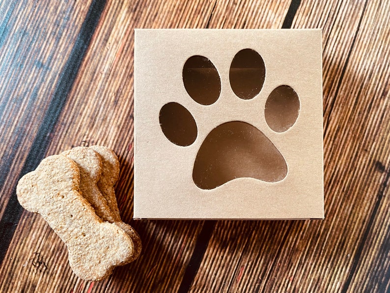 Paw Print Bakery Boxes Kraft Windowed Dog Treat Box Dog Etsy