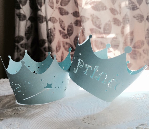 Blue Crown, Prince, Cupcake Wrapper, Pearlized, Lazer  Cut, Prince, Baby Shower, Fairytale Party, Eco Friendly, 12