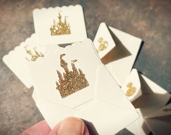 Mini envelopes, With Note Card, Disney Inspired, Mickey Icon, Gold Glitter Castle, Fairy Mail, choose sets of 2 or 4