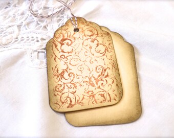 French Filagree Sepia Gift Tags, Wine Charms, Wedding Favor Tags, Vintage Look, Aged, Distressed, Wish Tree Cards, 6 Tags