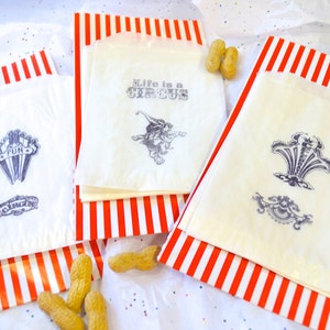 Stamped Glassine Bag, Circus Theme, Favor Bags, Wedding Candy Bar, Kid's Party, Favor Bags, set of 12 image 1