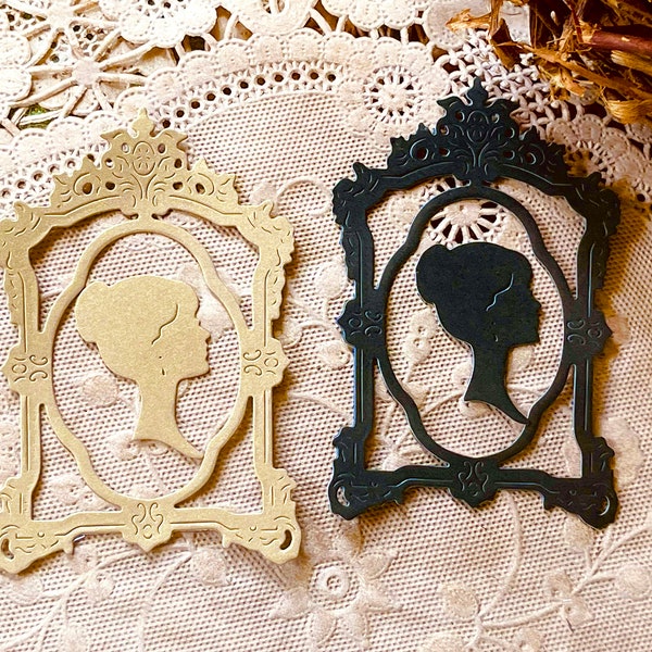 Fancy Frame Paper Die Cuts, Lady Silhouette, Junk Journal Pages, Scrapbooking, Card Making set of 2