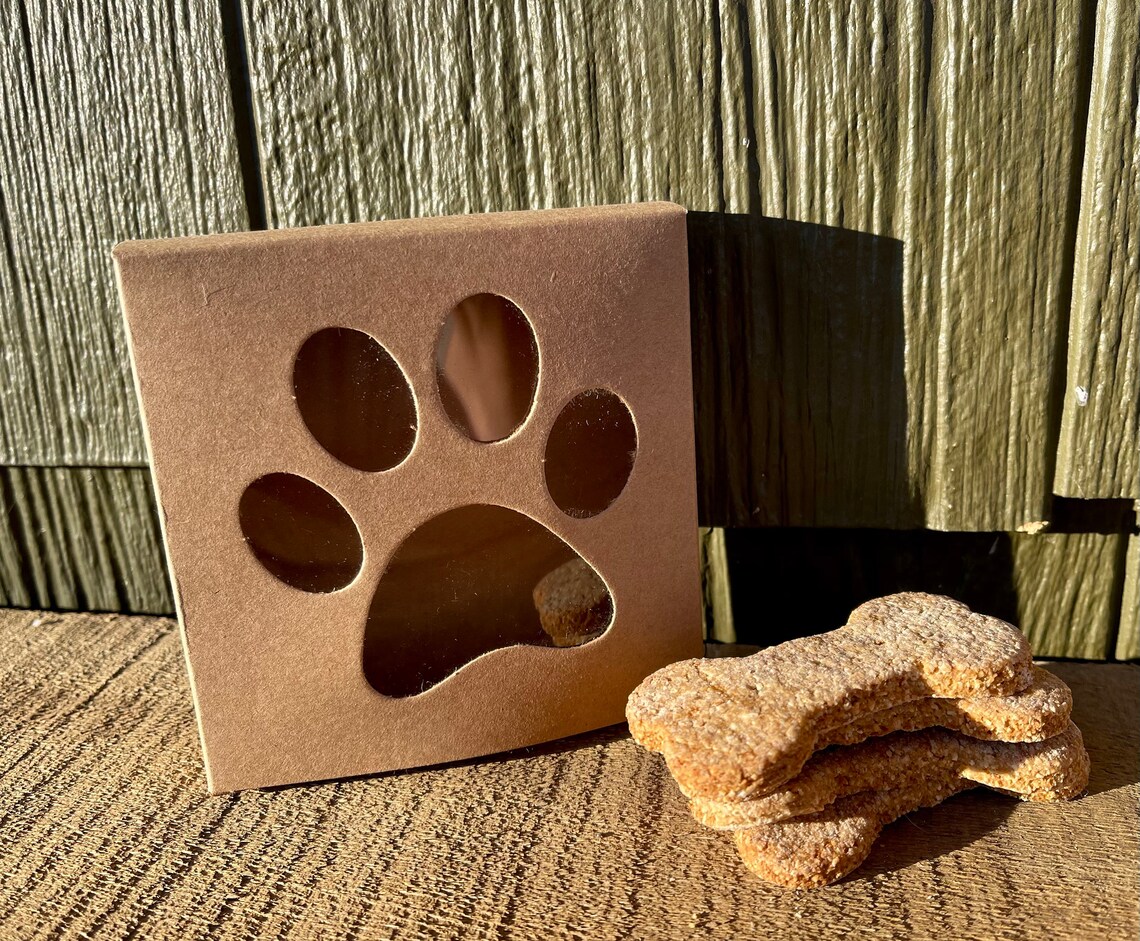 Paw Print Bakery Boxes Kraft Windowed Dog Treat Box Dog Etsy