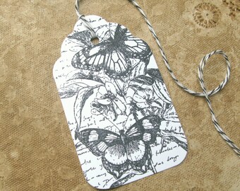 French Butterfly Gift Tags, Wedding Favor Tags, Gift Wrap, Wish Tree Cards, 6 Tags, FREE SHIPPING