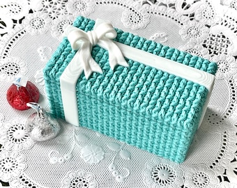 3D Printed Crochet Textured Gift Box, Jewelry Box, Candy Box, With Lid, Satin Texture Ribbon Bow, Square, Rectangle, Present