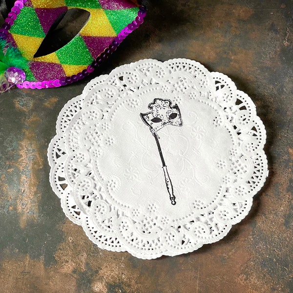 Masquerade Mask, Paper Doilies, Mardi Gras, 5", Lace Paper Doily Coasters, Party Decor, Wine Bar