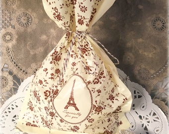 Eiffel Tower Gift Bag, Brown Floral, French Design, French Wedding, Favor Bags, Treat Bags, Candy Bags, Vintage Style Candy Bar, 10 bags
